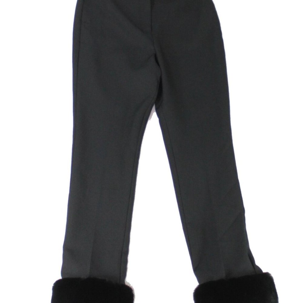 Danielle Bernstein Women's Black Dress Pants Faux-Fur-Hem Stretch. NWT - Picture 2 of 2